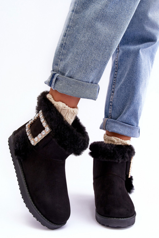 Faux Fur Lined Lace-up Snow Boots Black Dulca