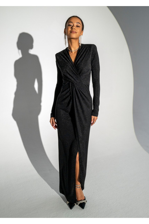 Mayell - shiny black V-neck dress
