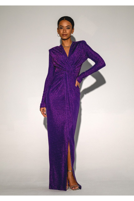 Mayell - shiny purple dress with a V-neckline