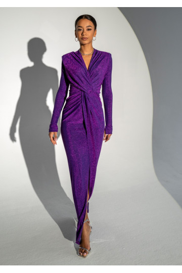 Mayell - shiny purple dress with a V-neckline 2