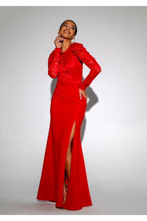 Roma - MAXI red dress decorated with lace