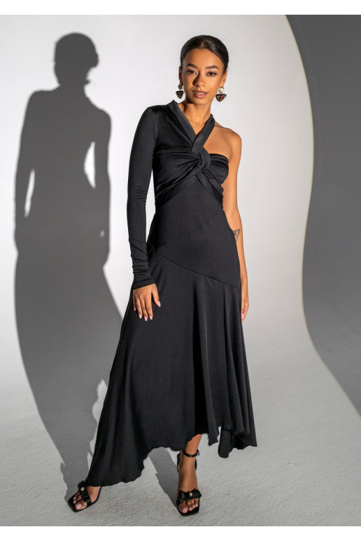 Carlita - evening dress with asymmetrical design in black color