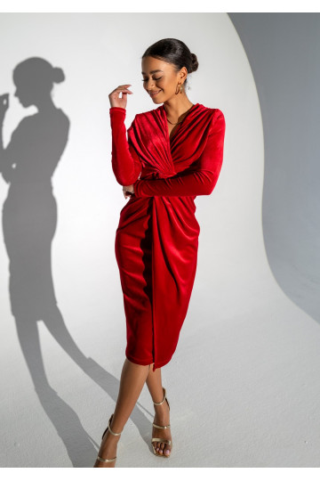 Rose - velvet MIDI dress in red color 2