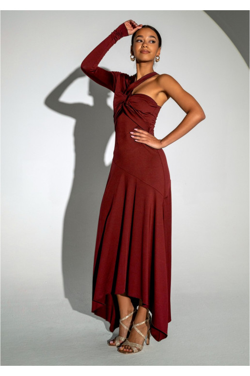 Carlita - burgundy evening dress with asymmetrical design