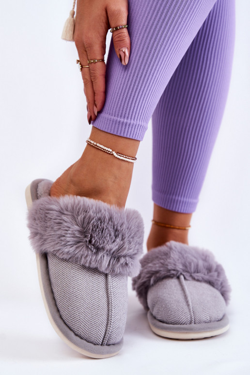 Women's Warm Slippers With Fur Grey Franco