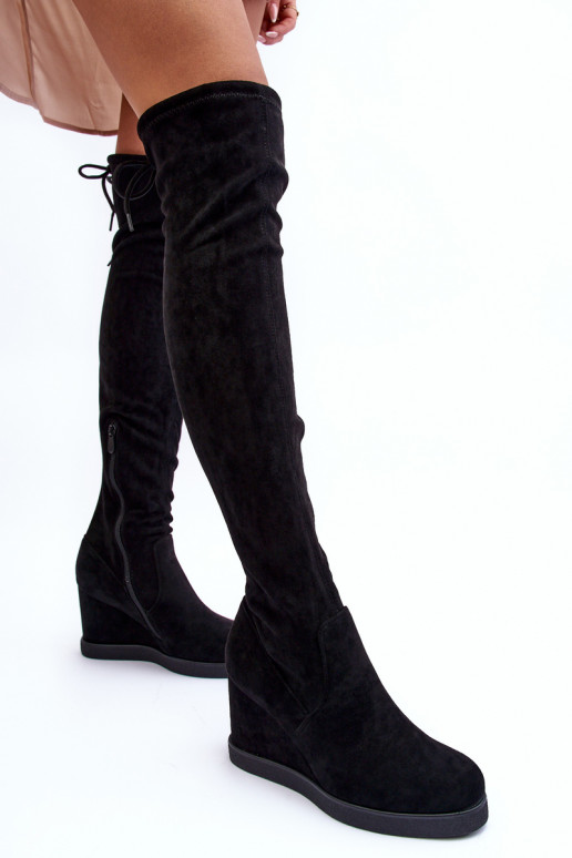 Suede Musketeer Boots on Platforms Black Mephal Suede Musketeer Boots on Platforms Black Mephal