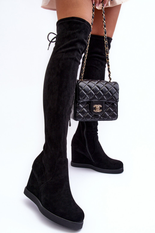 Suede Musketeer Boots on Platforms Black Mephal Suede Musketeer Boots on Platforms Black Mephal