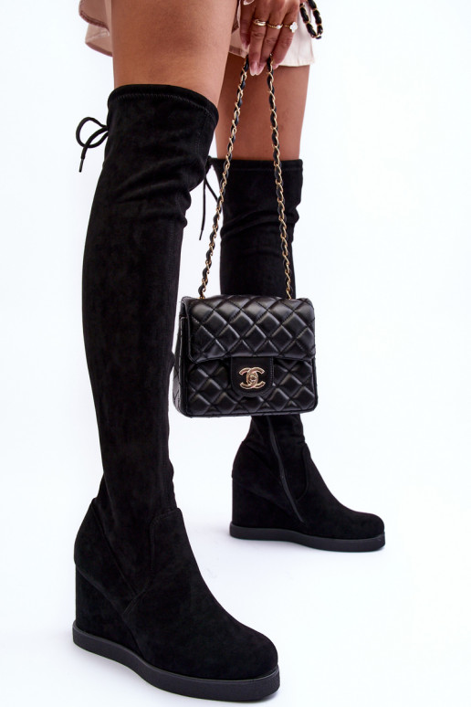 Suede Musketeer Boots on Platforms Black Mephal Suede Musketeer Boots on Platforms Black Mephal