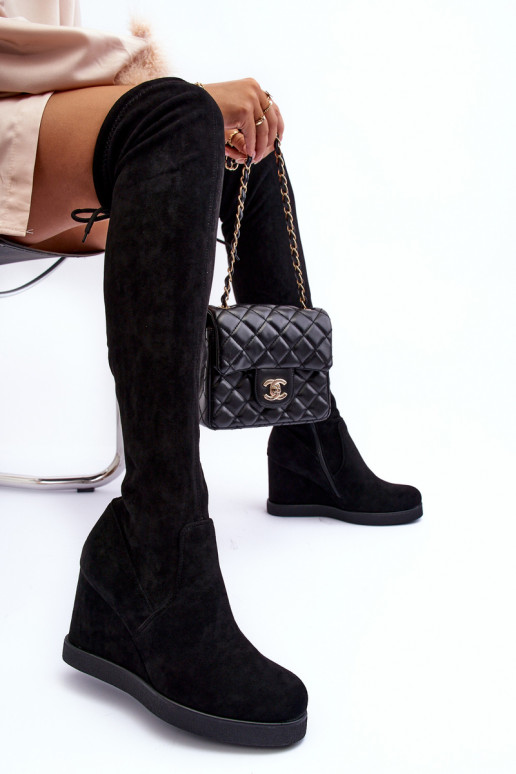 Suede Musketeer Boots on Platforms Black Mephal Suede Musketeer Boots on Platforms Black Mephal