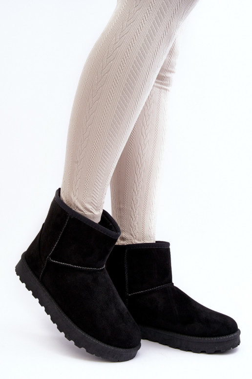 Women's Suede Snow Boots Fleece-Lined Black Nanga