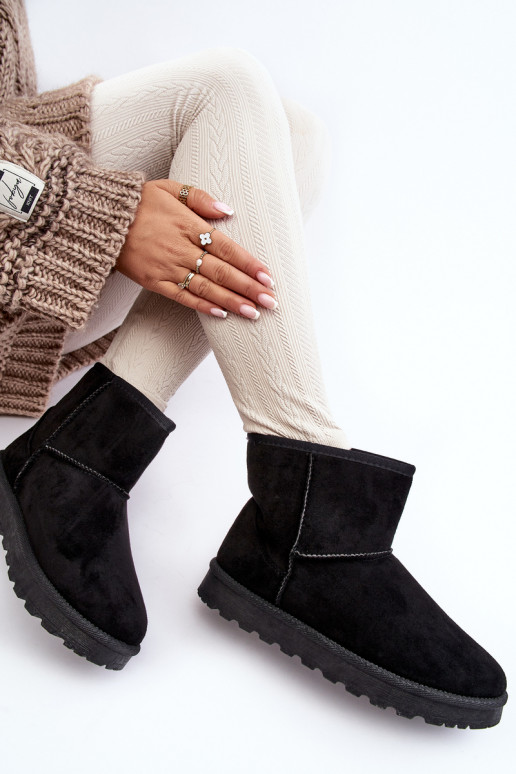 Women's Suede Snow Boots Fleece-Lined Black Nanga Women's Suede Snow Boots Fleece-Lined Black Nanga