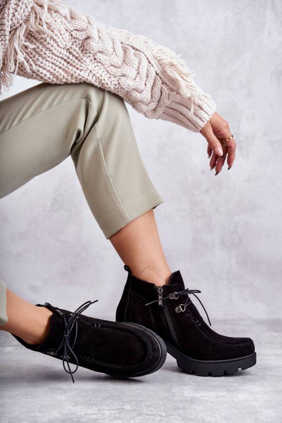 Women's Suede Boots Tied Black Marianne