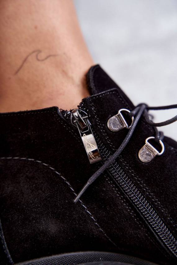 Women's Suede Boots Tied Black Marianne