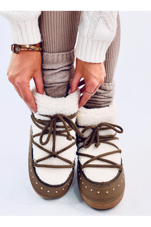 Women's snow boots with sheepskin PREND khaki colors