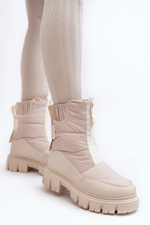 Women's Snow Boots With Zip Lined With Fur Light Beige Hixe
