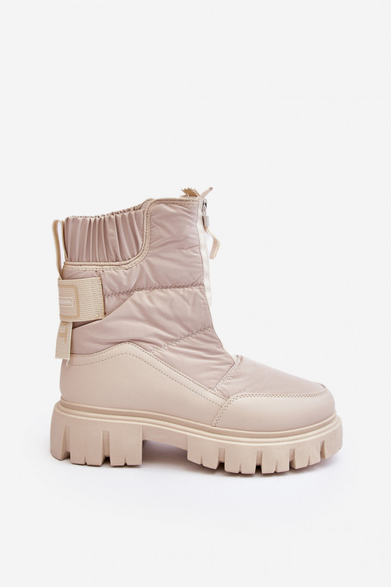 Women's Snow Boots With Zip Lined With Fur Light Beige Hixe