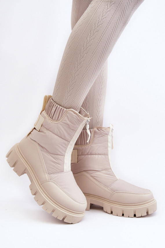 Women's Snow Boots With Zip Lined With Fur Light Beige Hixe