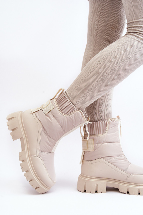 Women's Snow Boots With Zip Lined With Fur Light Beige Hixe