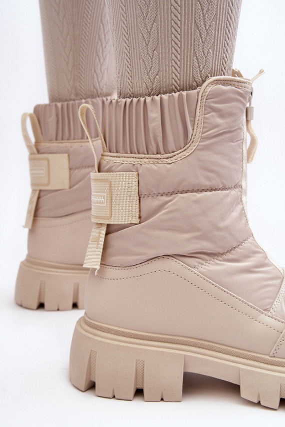 Women's Snow Boots With Zip Lined With Fur Light Beige Hixe