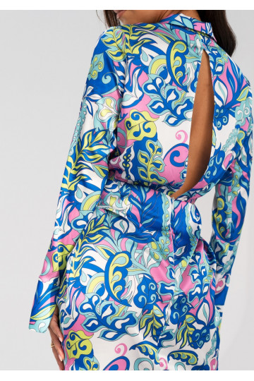 Nita - Blue printed satin mini dress 2