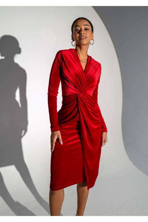 Rose - velvet MIDI dress in red color
