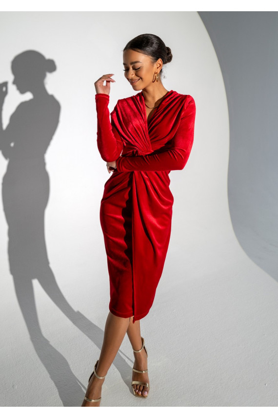 Rose - velvet MIDI dress in red color