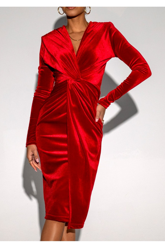 Rose - velvet MIDI dress in red color