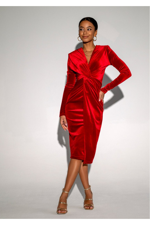 Rose - velvet MIDI dress in red color