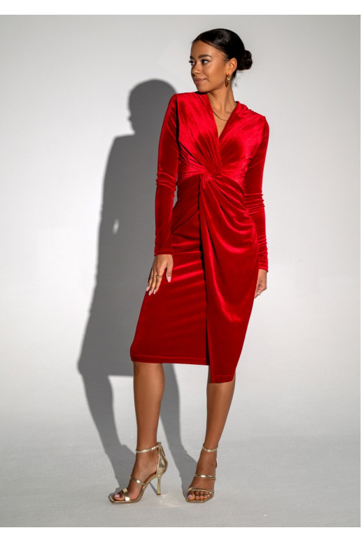 Rose - velvet MIDI dress in red color