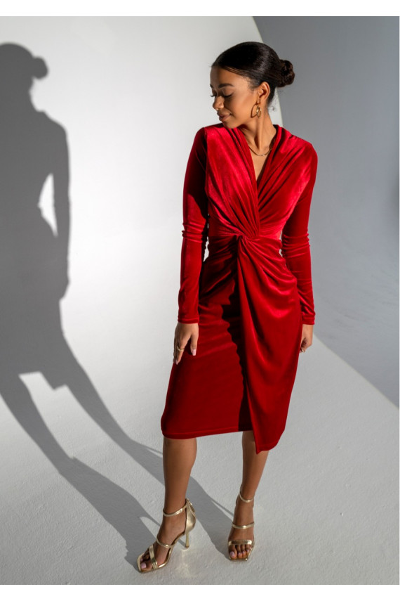 Rose - velvet MIDI dress in red color