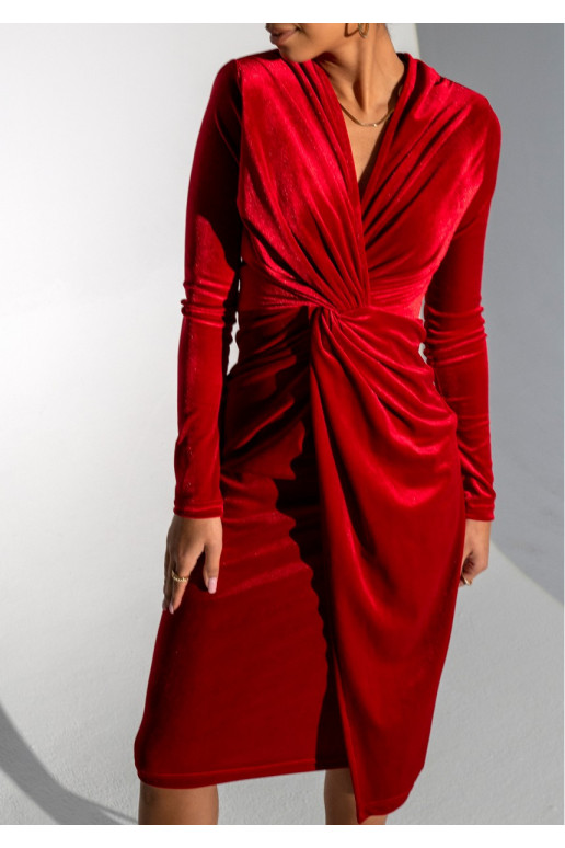 Rose - velvet MIDI dress in red color