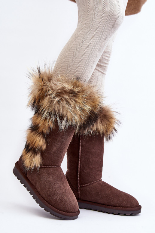 Women's Snow Boots With Fur Leather Suede Brown Balvin