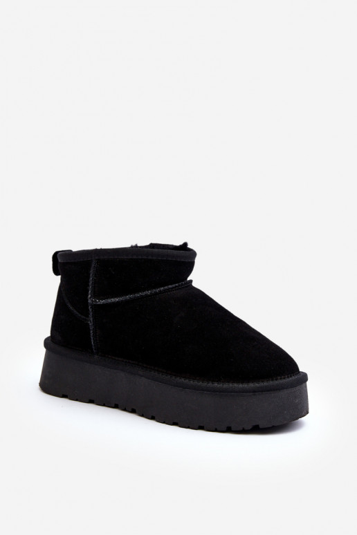 Fashionable Suede Low Snow Boots Black Nucca