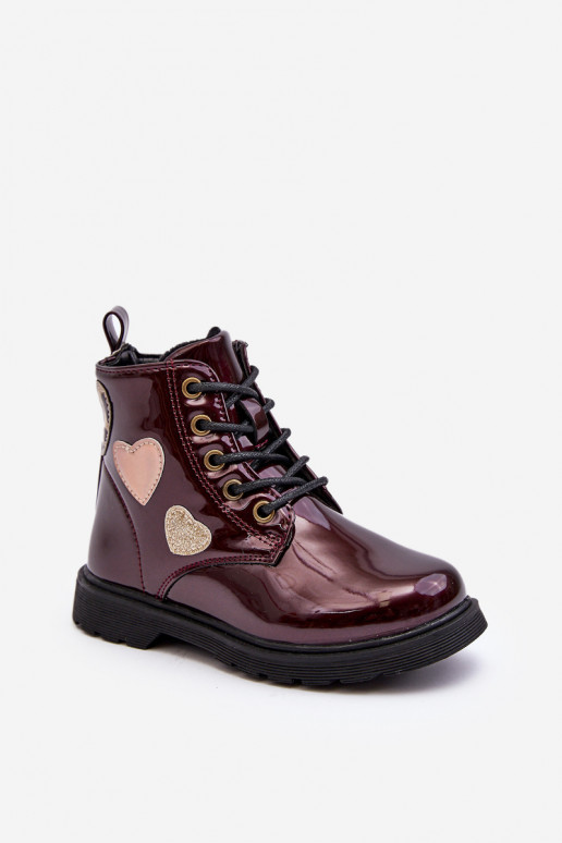 Burgundy patent leather boots with decorations for children Adete