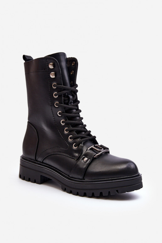 Women's Workery Boots with Decoration Black Belluxe
