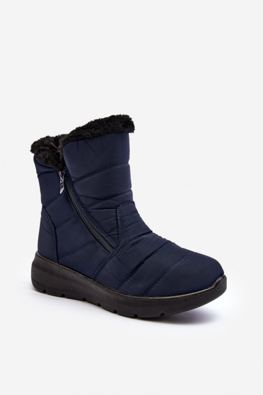 Women's snow boots with zipper and fur lining navy blue Zeuna