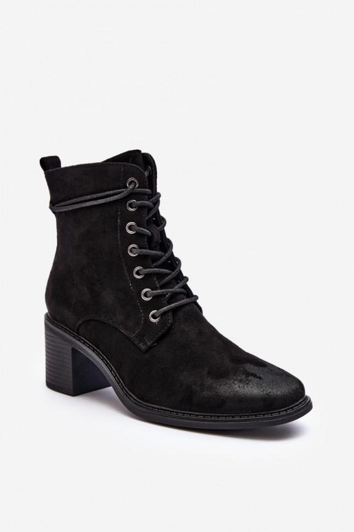 Women's Low Heel Lace-up Black Ankle Boots Serellia