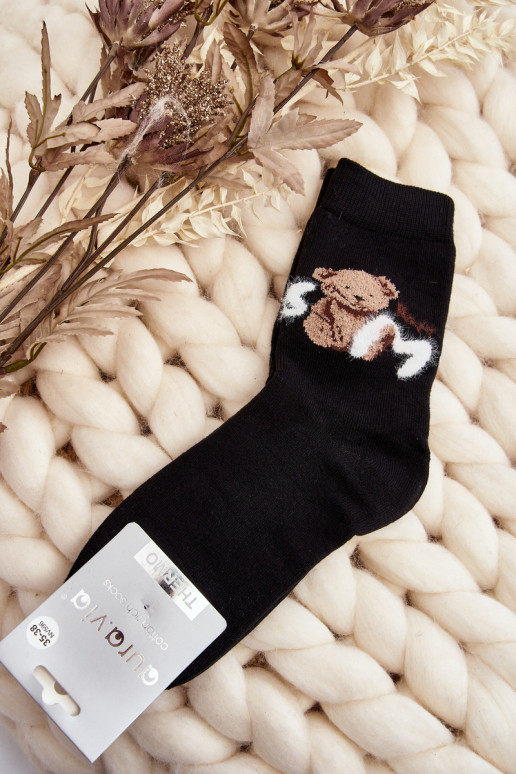 Warm Cotton Socks with Bear Black