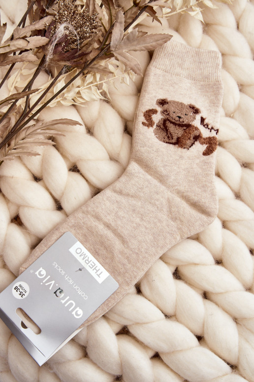 Warm Cotton Socks With Bear Beige