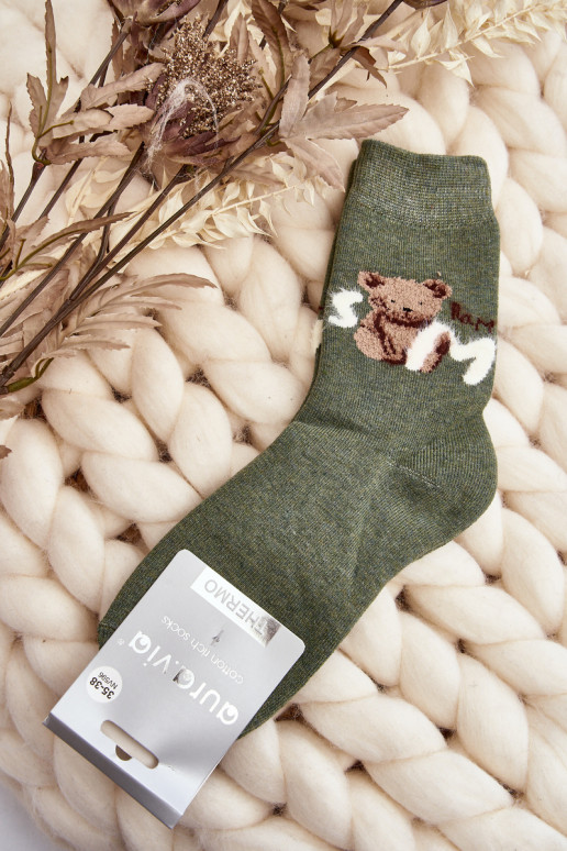 Warm Cotton Socks With Bear Green