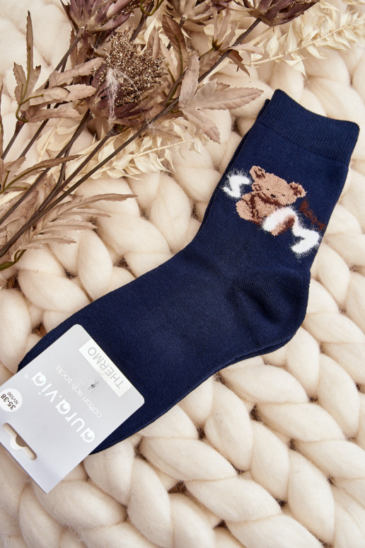 Warm Cotton Socks with Teddy Bear Navy
