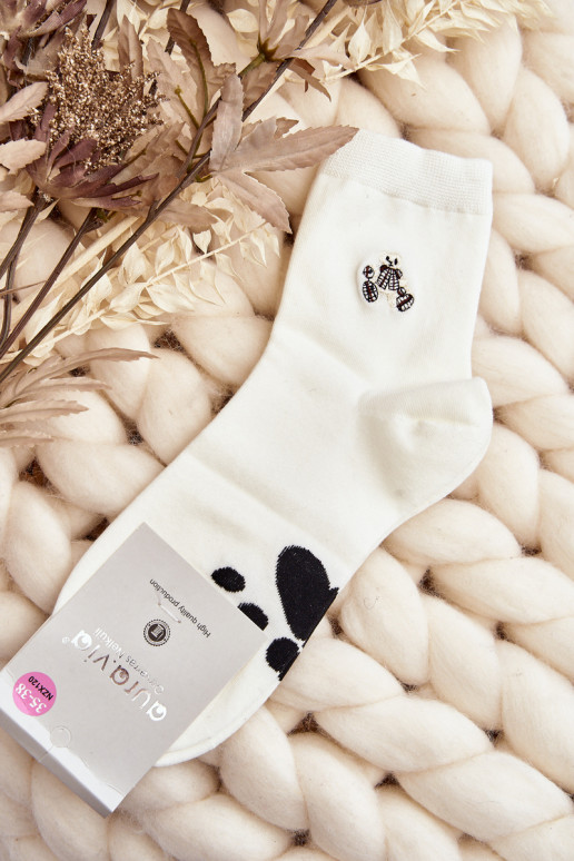Women's Cotton Socks with Teddy Bear Patch White