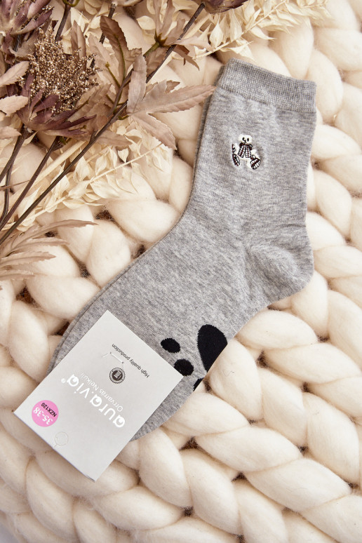 Women's Cotton Socks with Patch Teddy Bear Grey