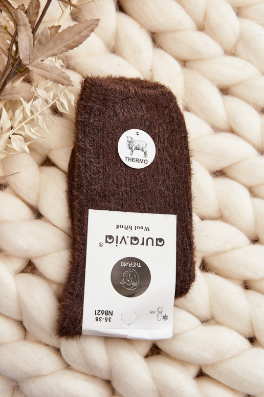 Warm socks with alpaca, brown color