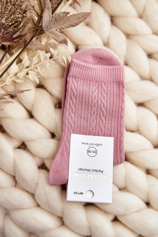 Women's Cotton Socks with Embossing Pink
