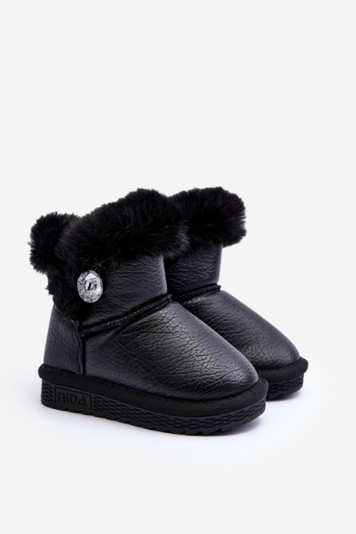 Lined Snow Boots with Fur Black Bessie