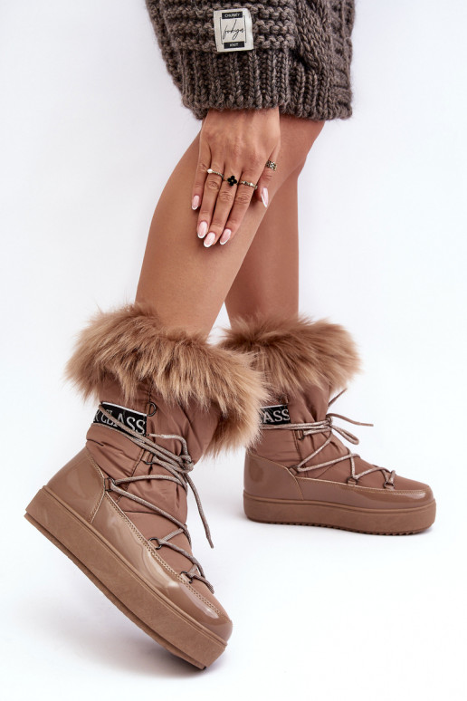 Women's Lace-up Dark Beige Snow Boots Santero