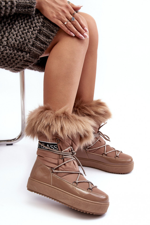 Women's Lace-up Dark Beige Snow Boots Santero