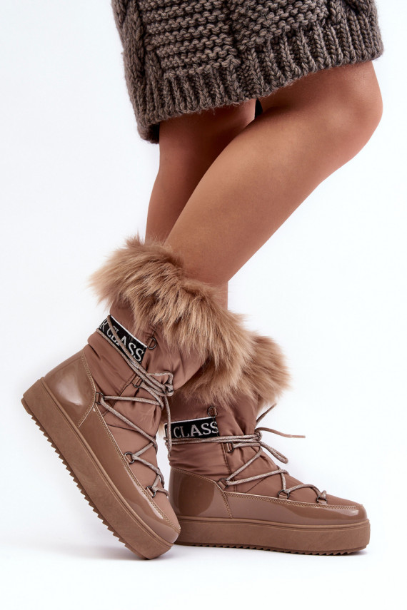Women's Lace-up Dark Beige Snow Boots Santero