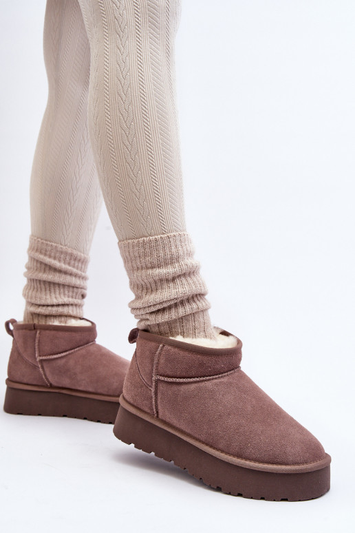 Fashionable Low Suede Snow Boots Khaki Nucca